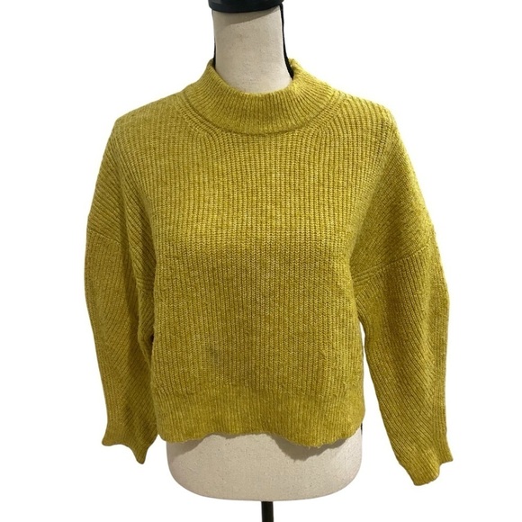Anthropologie Cropped Mock Turtleneck Sweater Sz Small Mustard Yellow - Picture 1 of 11